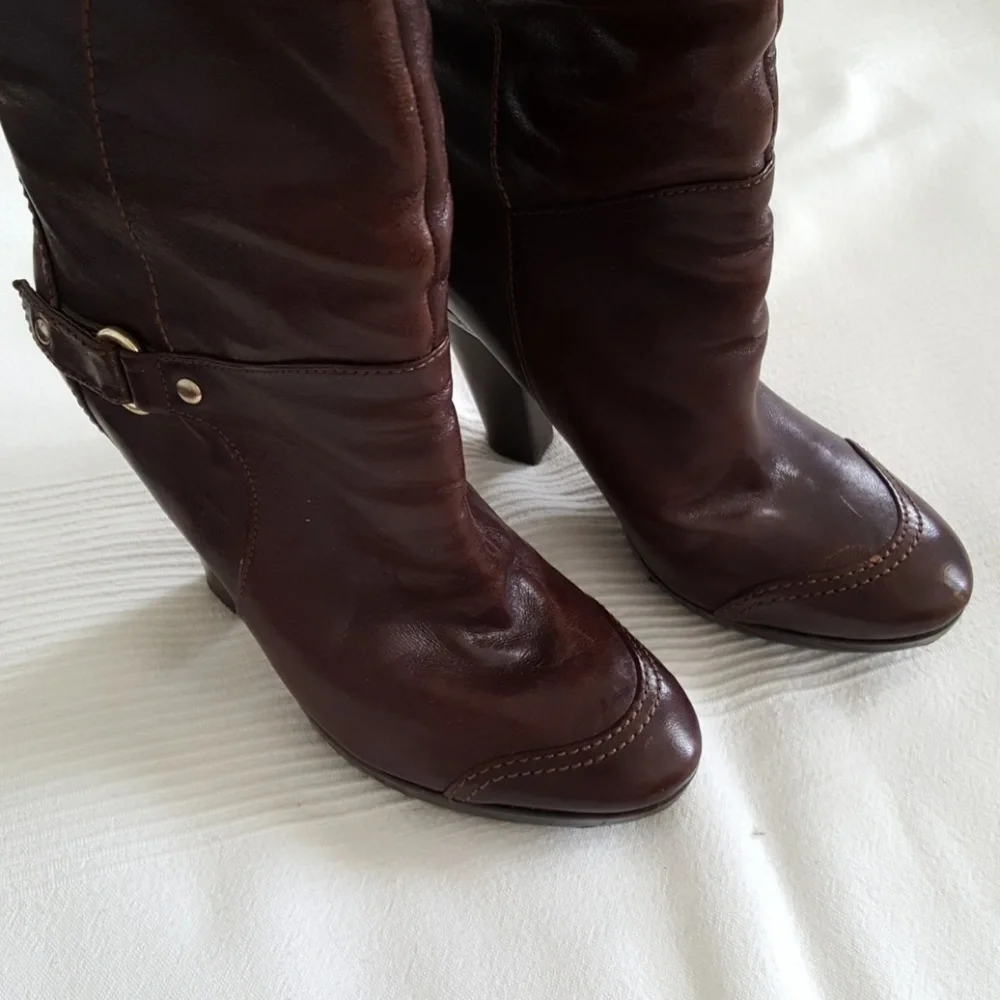 Marciano Brown Over-the-Knee Leather Boots with Dark Brown Trim